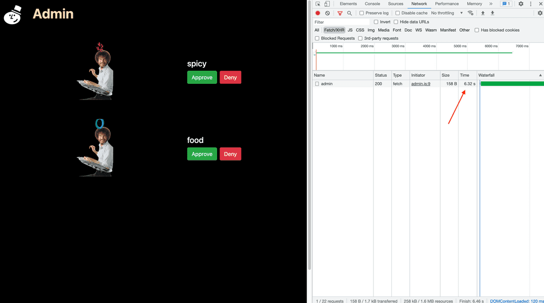 Browser console showing slow response times